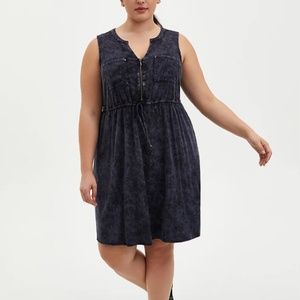 MINI CHALLIS ZIP-FRONT SHIRT DRESS